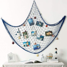 KAIAIWLUO Decorative Fishing Net,Nautical Fish Net Mediterranean Fish Netting Decor for Wall Hanging Decorativa Beach Party Bedroom Photo Display Blue 1 * 2M