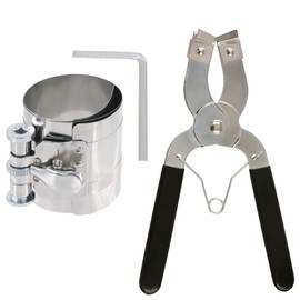 Swpeet 3Pcs 3 Inch Stainless Steel Piston Ring Compressor and Adjustable Piston Installation Tool Installer Removal Pliers with Wrench Assortment Kit Perfect for Car Engine