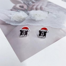Cute Dog Santa's Hat Christmas Small Stud Earrings for Women Teen Girls Cartilage Dainty Acrylic Colorful Animal Hypoallergenic Studs Fashion Jewelry Decoration Party Vacation Bff Birthday Gifts,