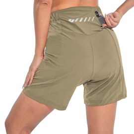 Wulibike Cycling Shorts Women's Mountain Bike Cycling Shorts 2 in 1 Padded MTB Shorts Women Cycling Shorts with Padding Riding Bicycle Cycling Shorts Zip Pockets, khaki