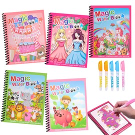 Damcyer Pack of 5 Water Colouring Book with 5 Water Pens, Magic Water Colouring Book, Magic Colouring Books Water Colouring Book for 3 4 5+ Year Old Colouring Book Water Years for Drawing, Birthday