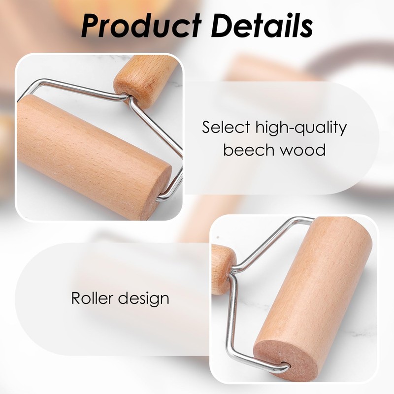 Pack of 2 Rolling Pin, Wooden Rolling Pin with Wheels,