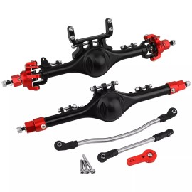 YH2 Aluminum Alloy Front Rear Straight Axles for 1/10 RC Axial SCX10 II 90046 90047 - Black Red Set