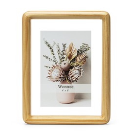 Wontree 6x8 Floating Picture Frame, Solid Pine Wood with Double Sided Real Glass, Fits 4x6 Photos or Display Any Size Photo up to 6x8, Wall Hanging or Tabletop Free-Standing, Nature