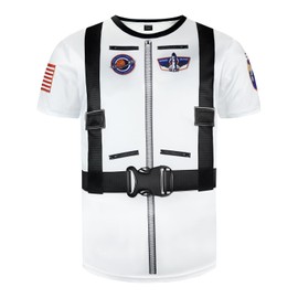 CLOFANWIN Mens Astronaut Costume Shirt T-Shirts for Adult, White, Large