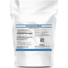 Natural Organic Potassium Citrate Powder 1000g, Potassium Supplement Balance Electrolyte and pH, Providing Essential Mineral, Non-GMO, Vegan