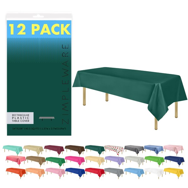 ZIMPLEWARE Premium Dark Green Plastic Table Cloth Disposable (12 Pk)