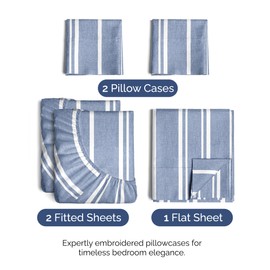 CGK Unlimited Split King Size 5 Piece Sheet Set - Breathable & Cooling Bed Sheets Set - Hotel Luxury Bedding for Women, Men, Kids & Teens - Deep Pockets, Easy-Fit, Super Soft, Wrinkle Free - Oeko-Tex - Blue Stripes