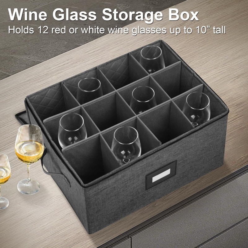 Mayniu Wine Glass Storage Box 2 Pack, Stemware Storage Containers