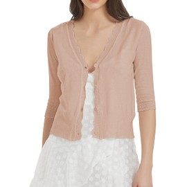 Women's Short Sleeve Cropped Cardigan Button Down Sweater Lightweight Knit Shrugs