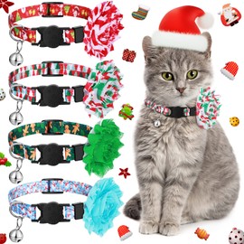 Frienda 4 Pieces Christmas Cat Collar Flower Breakaway Cat Collar Red Green with Bell Christmas Tree Gingerbread Adjustable Pet Cat Accessories for Cats Small Animals Pets