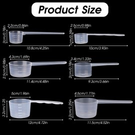 Dosierlöffel, 6 Stück Proteinpulver Kaffee Messlöffel, Enthält 3g, 4g, 20ml, 30ml, 40ml und 50ml Messlöffel, Transparente Messlöffel aus Kunststoff für Kaffee, Proteinpulver, Waschmittel