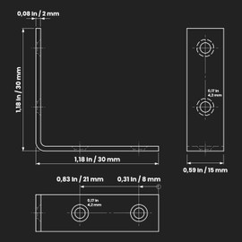 Repa Market Stainless Steel Phased Hole Corner Shelf Brackets - L brackets - 1.18" x 1.18" Inch - Pack of 20 - Angle Bracket for wall shelf, wood furniture, cabinet shelving - 90 degree support corner