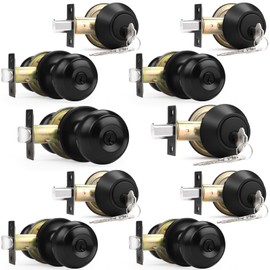 Probrico (5 Pack) Entry Door Knob Keyed Alike with Double Cylinder Deadbolt Combination, Flat Black