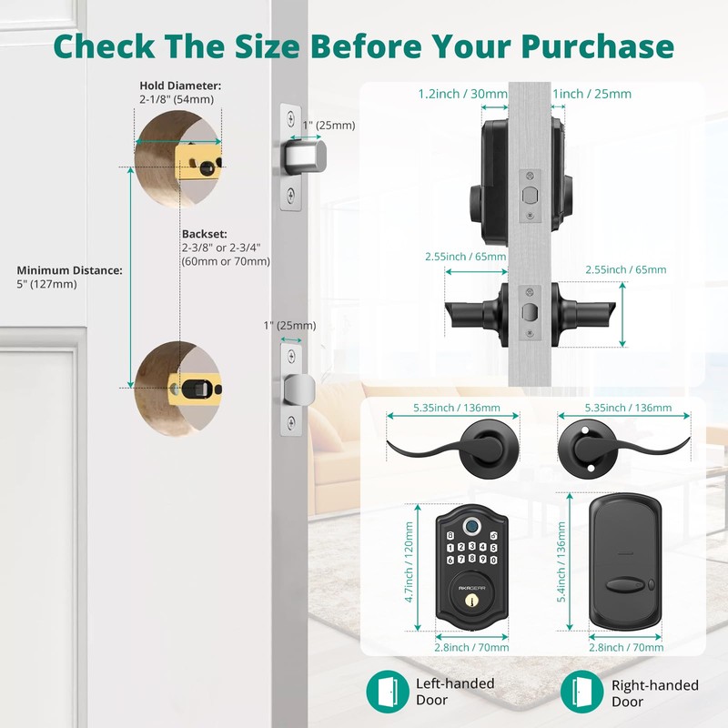 Keyless Entry Door Lock with Handle - 2 Lever Handles,