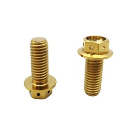 RISON Titanium Bolts M6 x 1.0 x 16 mm Titanium Flange Screws TC4 Titanium Screws Hex Screw Golden GR5 Titanium Bolts Pack of 5