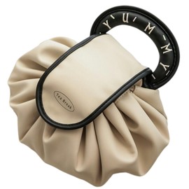 Okerker Drawstring Makeup Bag, Waterproof PU Travel Toiletry Bag, Large Capacity & Easy Access Cosmetic Organizer, Dustproof & Travel-Friendly White