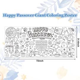 JarThenaAMCS Happy Passover Giant Coloring Poster Large Coloring Jewish Pesach Theme DIY Drawing Tablecloth for Party Favor School Craft Supplies, 31.4 x 72 Inch