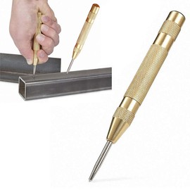 Automatic Center Punch, Auto Mark Hole Tool Spring Loaded Brass Body Screw Stainless Steel Determine Drilling Position for Steel, Wood
