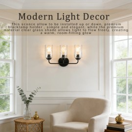 3-Light Clear Glass Glacier Shade Unique Hand-made Lampshade Industrial LED Warm White Wall-Mounted Indoor Light Fixture forLamp Power(W): 60, Lamp Sizes: Mini