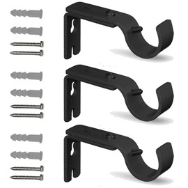 QualityDen Curtain Pole Brackets Adjustable Length of 9 - 12cm - Metal Curtain Rod Brackets Set with Screws for Poles, Wall Rod-Heavy Duty & Rust Resistant (Black - 3pcs)
