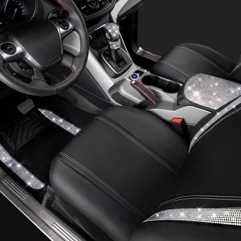 CAR PASS Rhinestone Bling Diamond Car Seat Covers Leather Shining