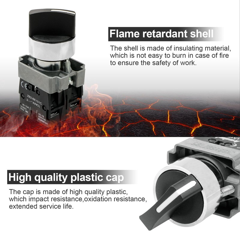OELFFOW 2Pack Black 3-Position Selector Switch 2NO Metal Head Switch
