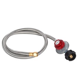 GasSaf 5 Feet Stainless Steel Braided 20 PSI Adjustable Propane Regulator Hose with QCC-1/Type,Gas Grill LP Regulator for Burner, Turkey Fryer, Forge, Smoker and More