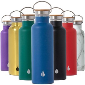 Elemental Classic Stainless Steel Water Bottle - 25oz Leak Proof Double Wall Insulated Water Bottle for Travel, Gym, Sports and Hydration - Thermos Water Bottles with Bamboo Lid - Navy Blue