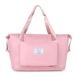 Unisex Large Capacity Foldable Travel Bag Carry-on Tote Duffel Bag Gym Workout Shoulder Bag Duffel Bag - Color: Pink