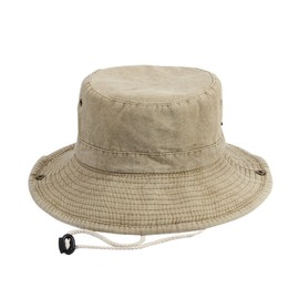 ANIMQUE Unisex Sonnenhut Fischerhut Boonie Hut Baumwolle Breite Krempe Sommer Sonnenschutz Tragbar Outdoor Safari Hut mit Verstellbarem Kinnriemen, Dunkles Khaki 60cm