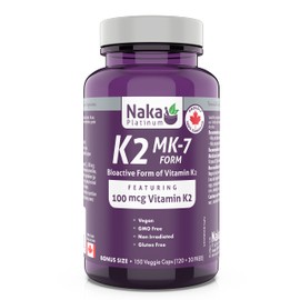 Naka Pro Herbs Naka Platinum K2 (mk-7 Form) 100mcg 150 Veggie Capsules (Bonus Size 120+30) 150 count