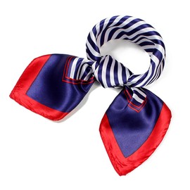 QBSM Womens 23.6 inch Satin Silk Feeling Formal Square Neck Scarf Head Hair Wraps Kerchief, National Flag Stripe-navy, 23.6inch