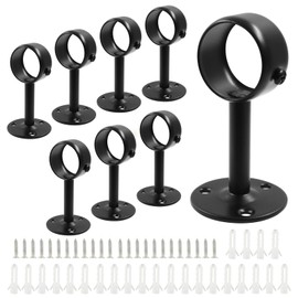 Biaungdo 8 Pcs 1-1/4 Inch Ceiling Curtain Rod Bracket, Heavy Duty Flange Rod Holder Shower Curtain Closet Rod Holder Ceiling Curtain Rod Brackets with Anchor Screw Kit, Locking Design(Black)