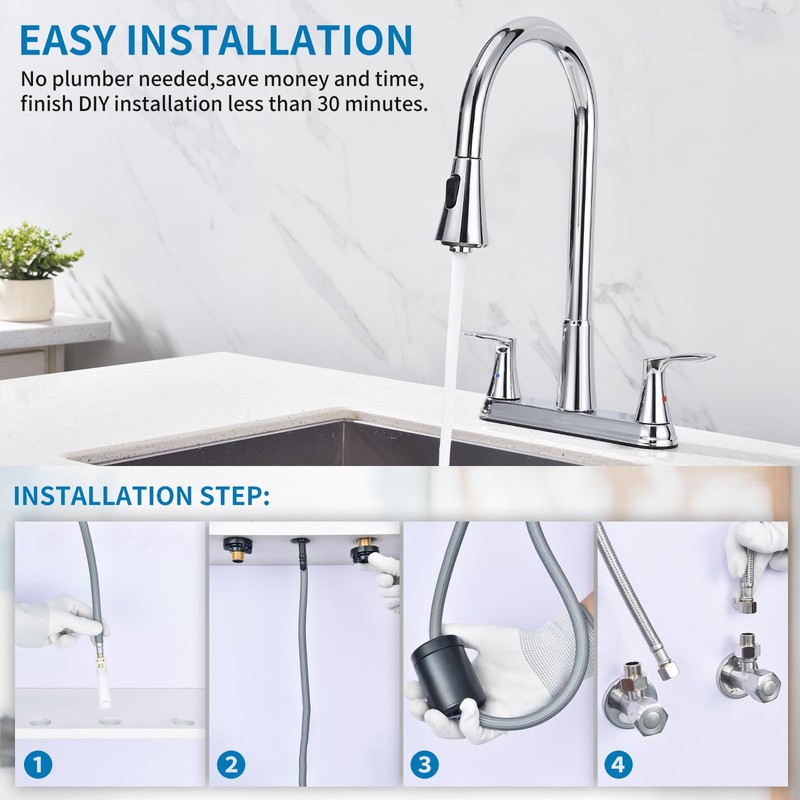 HOMELODY 2 Handles Kitchen Faucet with Pull Down Sprayer for