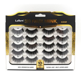 Laflare Premium Silk Lashes 3D Faux Mink Eyelashes Multipack, Light, Natural Looking, Professional Easy to Apply Eyelashes in a Knitted Style 10 Pairs Jumbo Pack (A14X10P)