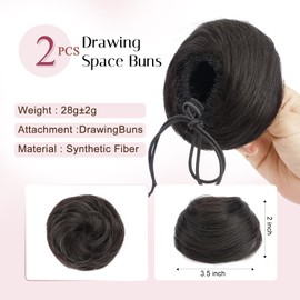 Foaoit Space Bun Hair Pieces for Women 2 PCS Natural Fake Hair Bun Extension Synthetic Drawing Bun Hair Pieces for Updos Hairpieces for Cospaly Wedding Daily Party (Darkest Brown Tend to Black)