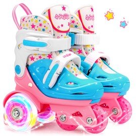 Adjustable Roller Skates for Kids Girls Ladies with Light Up Flash Wheels(Age 3-9),Fun Illuminating,Three-Point Type Balance,Gift Box Packing for Toddlers,Children,Youth, Teenagers(S Size)