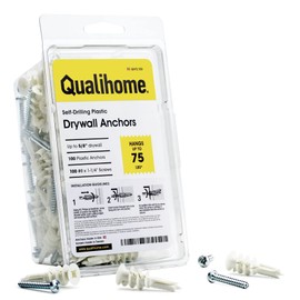 Qualihome #8 Self Drilling Drywall Plastic Anchors with Screws - No Pre Drill Hole Preparation Required - 75 Lbs (100 Pack)