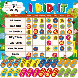 Magnetic Reward Chart, Dry Erase Task Board-One Chart & 72 Magnetic Reward Magnets, Jungle Theme Behavior Tracker for Daily Routine, Potty Training