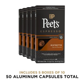 Peet's Coffee Peet's Coffee, Dark Roast Espresso Capsules, Compatible with Nespresso Original Machine - Ristretto Intensity 10, 50 Count (5 Boxes of 10 Espresso Capsules)