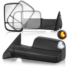 AUTOSTARSHIP Pair Power Heated Towing Mirrors Compatible for 2009-2018 Dodge Ram 1500 2500 3500/19-2024 Ram 1500 Classi w/LED Turn Signal Light White Running Light Temperature Sensor (Black)