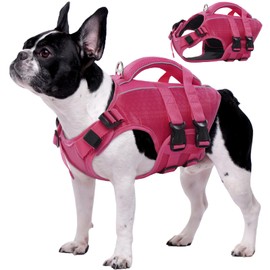 Kuoser Dog Life Jacket High Flotation, Reflective Dog Life Vest for Swimming Boating, Adjustable Small Medium Large Dog lifejacket, Lightweight Dog Life Preserver Rescue Handle Spring Summer Pool