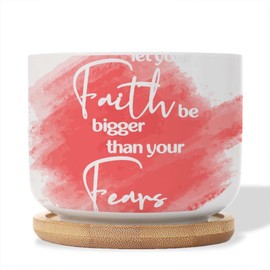 DecStic Let Your Faith Be Bigger Than Your Fears Ceramic Planters Bible Verse Flower Pots for Indoor Plants with Drainage Holes and Saucers Pot for Home Office Desk Garden