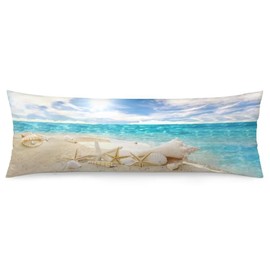Beach Body Pillow Cover Summer Starfish Seashell on Beach Nautical Long Pillow Case with Zipper Decorative Bedding Pillowcase Coastal Pillow Covers Soft Cushion Pillow Case for Bedroom,Couch,20"x54"