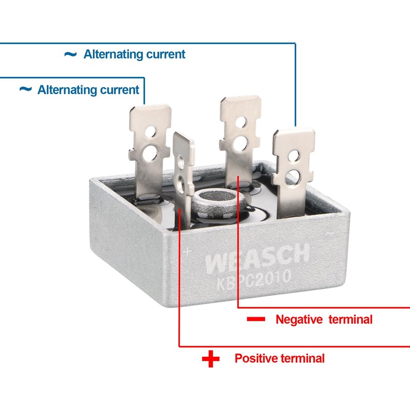 Weasch 2Pcs Bridge Rectifier Diode, KBPC2010, AC to DC, 1000V
