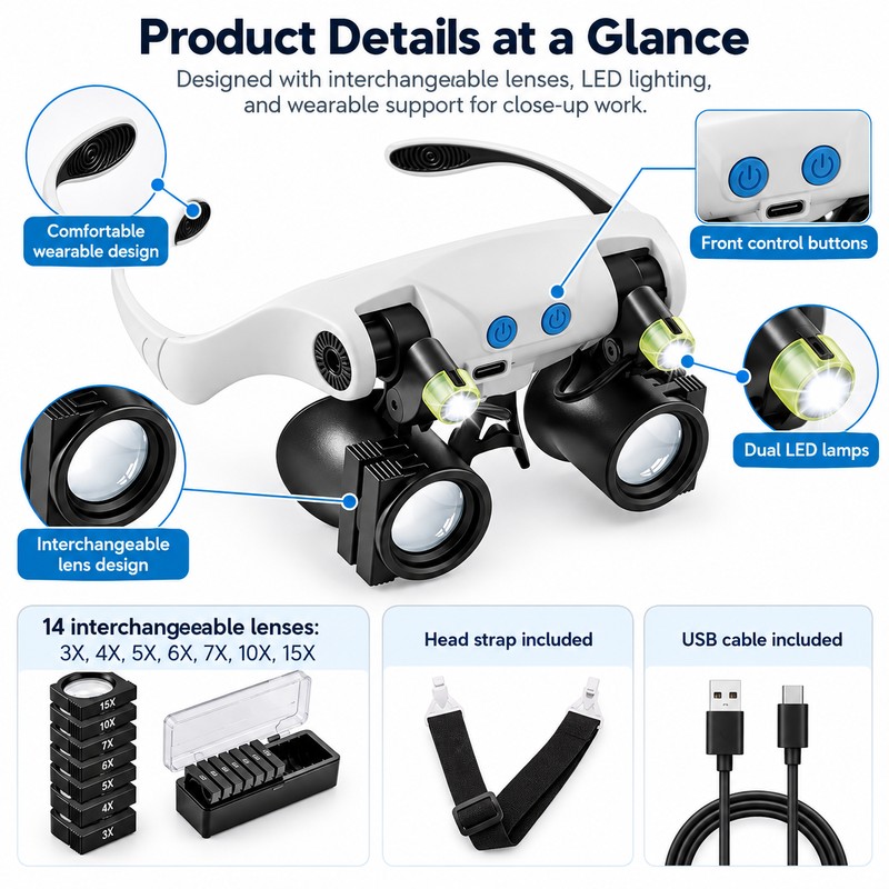 LED Magnifying Glasses for Detailed Work – Hands-Free Magnifier with