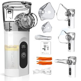 Nebulizador Portatil,Con función de limpieza automática y pantalla digital， Apto para niños y adultos Inhalador Eléctrico Silencioso Nebulizador, para El Hogar, Oficina, Al Aire Libre