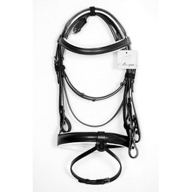 Aces Equine LEATHER BONEFIRE BRIDLE 1.5" BROWBAND 1" NOSE BAND SOFT PADDED BLACK IN FULL, COB & PONY (EXTRA FULL)