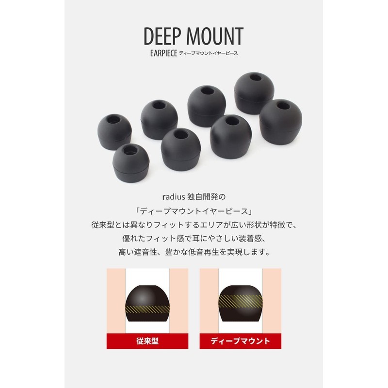 radius Deep Mount Earpiece HP-DME00CL Earbud Tips, Great Fit, Enhances